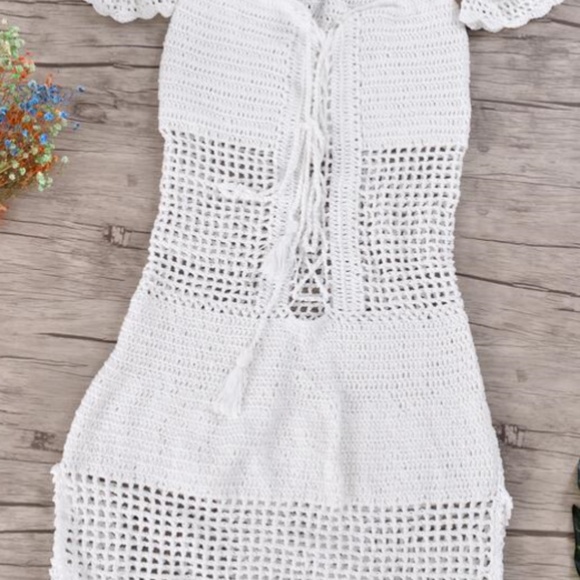 NWOT White Boho Off Shoulder Dress Crochet Boho - Picture 5 of 6